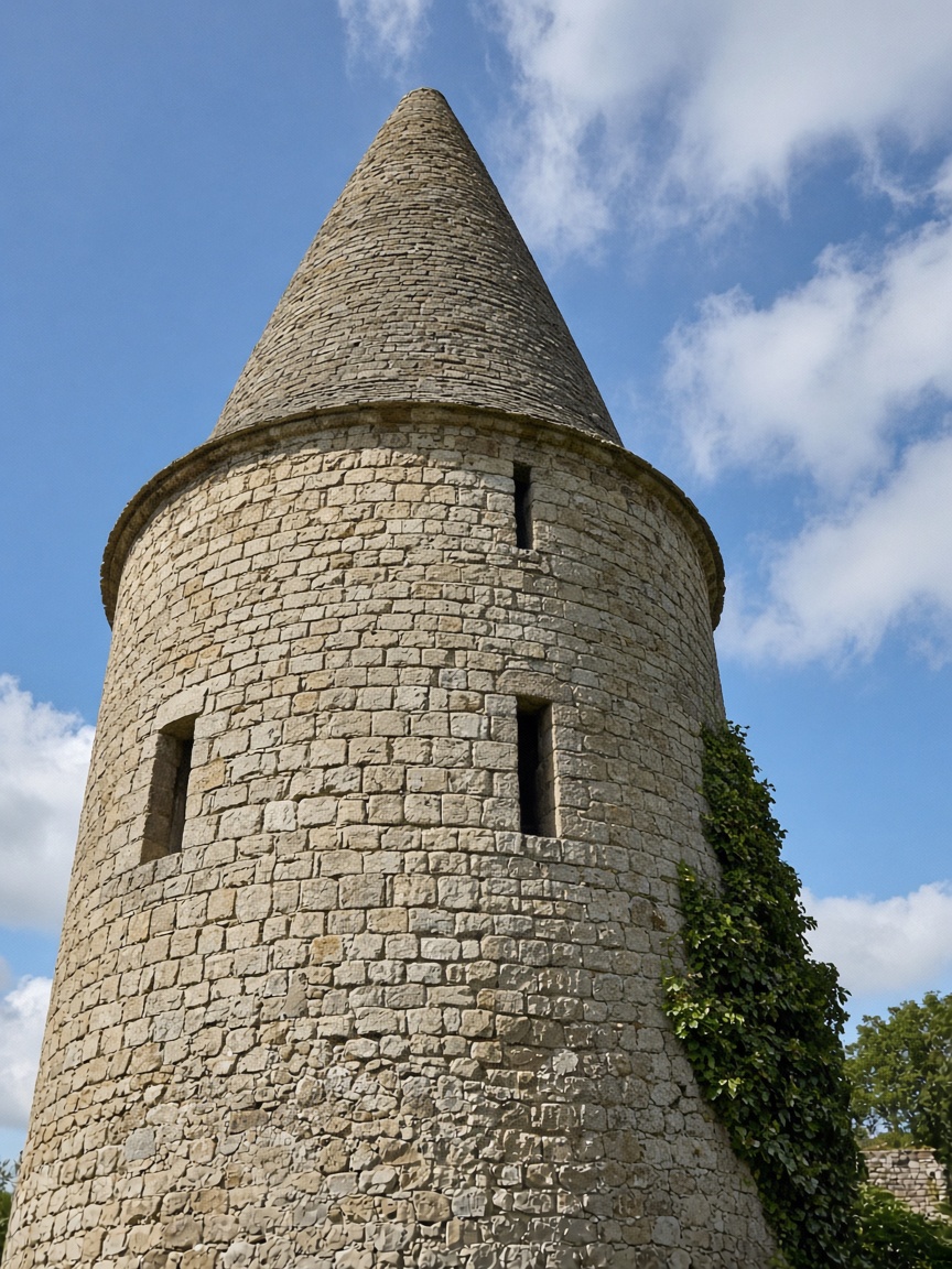 Turn rotund de piatră, văzut de jos